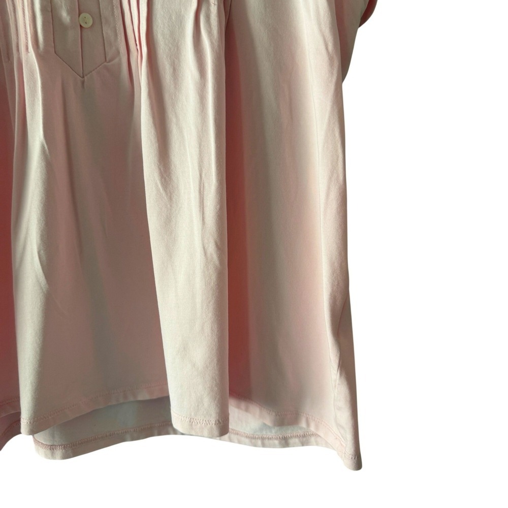 Lands End Womens Pink Pintuck Pleated Henley Short Sleeve Top Size L 14-16 - Picture 5 of 6